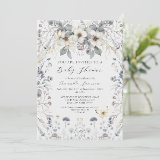 Pastelbloem vlinder lavendel baby meisje kaart (Staand voorkant)