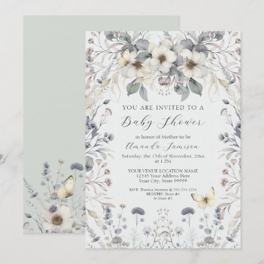 Pastelbloem vlinder lavendel baby meisje kaart (Voorkant / Achterkant)