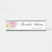 Pastelbloem Waterverf roze Paarse geel Bureau Naambordje (Voorkant)