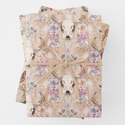 Pastelbloem Westerne Koe schedel Inpakpapier Vel (In situ)