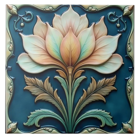 Pastelbloemblaadjes op Teal Tegeltje (Voorkant)