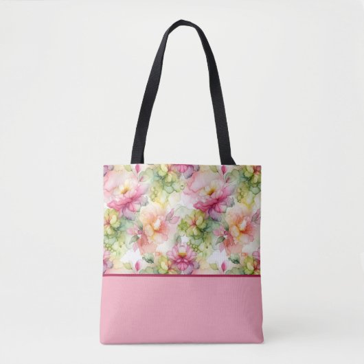 Pastelbloemen Alcoholinkt Kleurenblok Canvas tas (Voorkant)