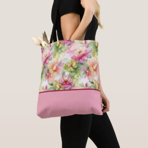 Pastelbloemen Alcoholinkt Kleurenblok Canvas tas