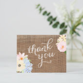 Pastelbloemen Bedankt kaart, Burlap kant geel Briefkaart (Staand voorkant)