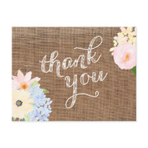 Pastelbloemen Bedankt kaart, Burlap kant geel