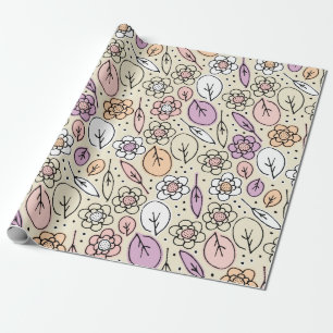 Pastelbloemen en bladeren cadeaupapier