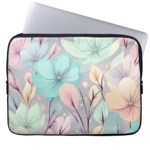 Pastelbloemen en bladeren op Paarse achtergrond Laptop Sleeve