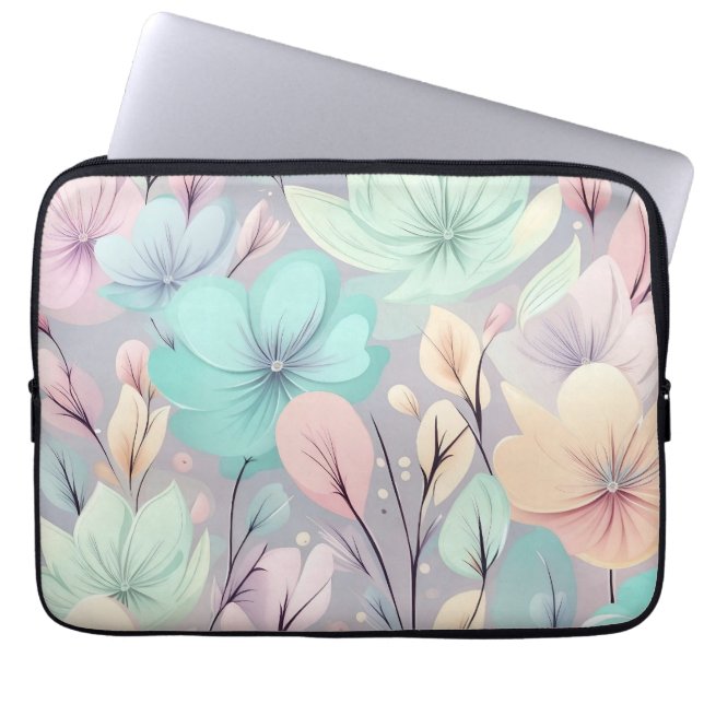 Pastelbloemen en bladeren op Paarse achtergrond Laptop Sleeve (Voorkant)