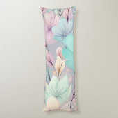 Pastelbloemen en bladeren op Paarse achtergrond Lichaamskussen (Achterkant (Verticaal))