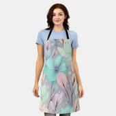 Pastelbloemen en bladeren op Paarse achtergrond Schort (Gedragen)