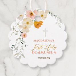 Pastelbloemen en groene Eerste Heilige Communie Bedankjes Labels