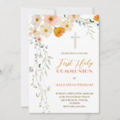 Pastelbloemen en groene Eerste Heilige Communie Kaart (Voorkant)