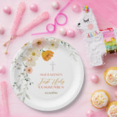 Pastelbloemen en groene Eerste Heilige Communie Papieren Bordje (Feest)