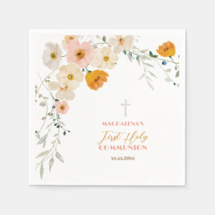 Pastelbloemen en groene Eerste Heilige Communie Servet