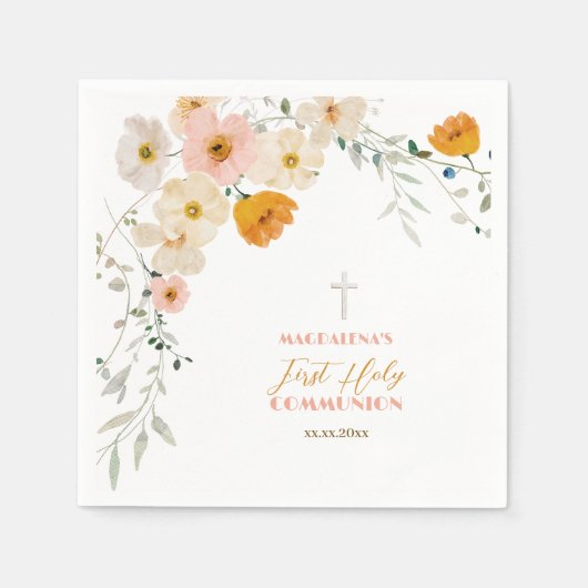 Pastelbloemen en groene Eerste Heilige Communie Servet (Voorkant)