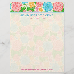 Pastelbloemen en -Rozen in roze blauw en beige Persoonlijk Briefhoofd