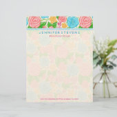 Pastelbloemen en -Rozen in roze blauw en beige Persoonlijk Briefhoofd (Staand voorkant)