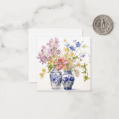 Pastelbloemen in Delftse vazen Flat Note Kaart Notitiekaartje (Voorkant / Achterkant in situ)