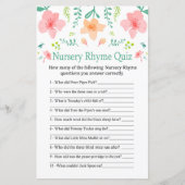 Pastelbloemen Nursery Rhyme Quiz baby shower game (Voorkant)