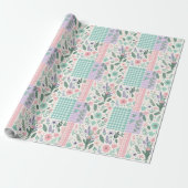 Pastelbloemen Patchwork inpakpapier (Uitgerold)