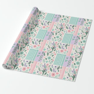 Pastelbloemen Patchwork inpakpapier