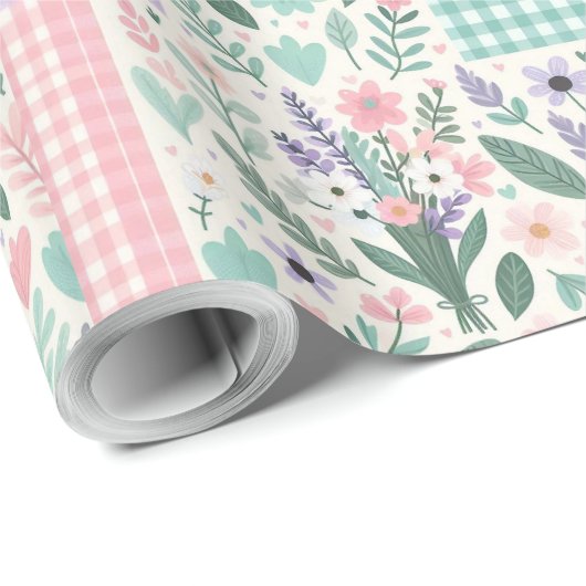 Pastelbloemen Patchwork inpakpapier (Rol Hoek)