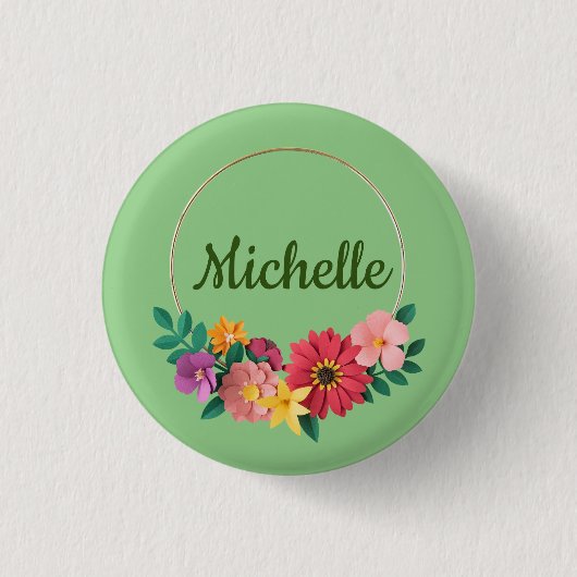 pastelbloemen personaliseren ronde button 3,2 cm (Voorkant)