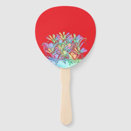 Pastelbloemen rood handwaaier (Voorkant)