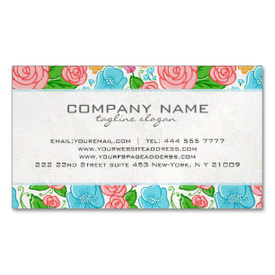 Pastelbloemen & Rozen in roze blauw en wit Magnetisch Visitekaartje