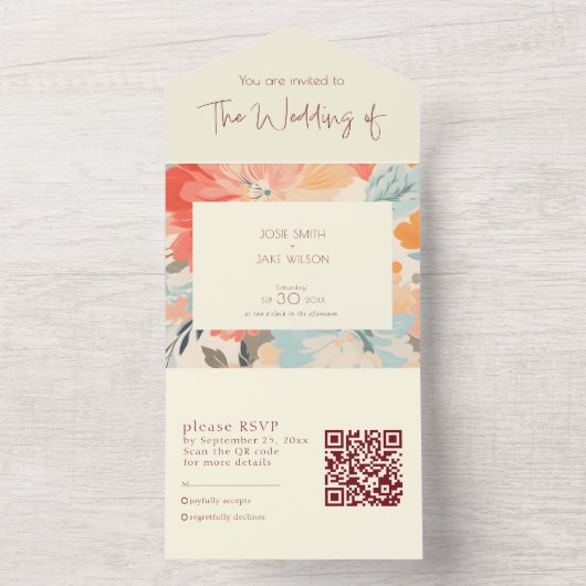 pastelbloemen trouwuitnodiging en RSVP All In One Uitnodiging (Binnen)
