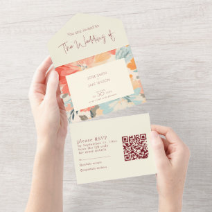 pastelbloemen trouwuitnodiging en RSVP All In One Uitnodiging