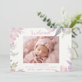 pastelbloemen welkom baby meisje geboorte aankondiging (Staand voorkant)