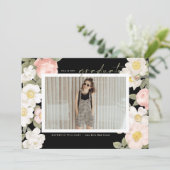  pastelbloemen zwart foto-Afstuderen Aankondiging (Staand voorkant)