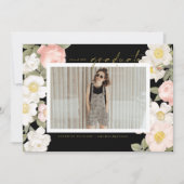 pastelbloemen zwart foto-Afstuderen Kaart (Voorkant)