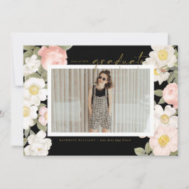  pastelbloemen zwart foto-Afstuderen Kaart