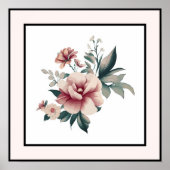  pastelbloemen zwart omtrek roze rand poster (Voorkant)