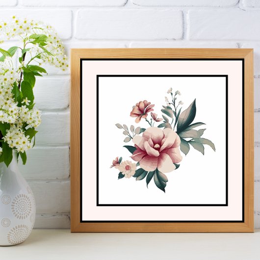  pastelbloemen zwart omtrek roze rand poster