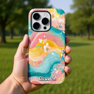 Pastelbloemengolven iPhone 16 Pro Hoesje