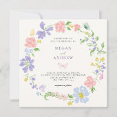 Pastelbloemkrans met vlinders bruiloft kaart (Voorkant)
