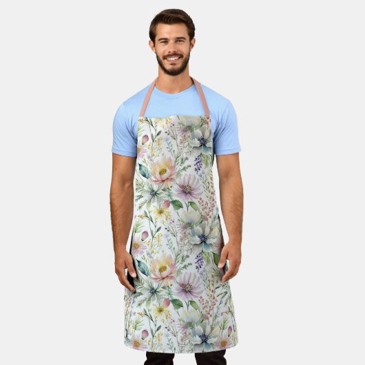  pastelbloemmotief schort (Gedragen)