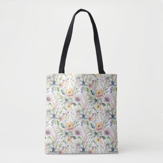  pastelbloemmotief tote bag (Voorkant)
