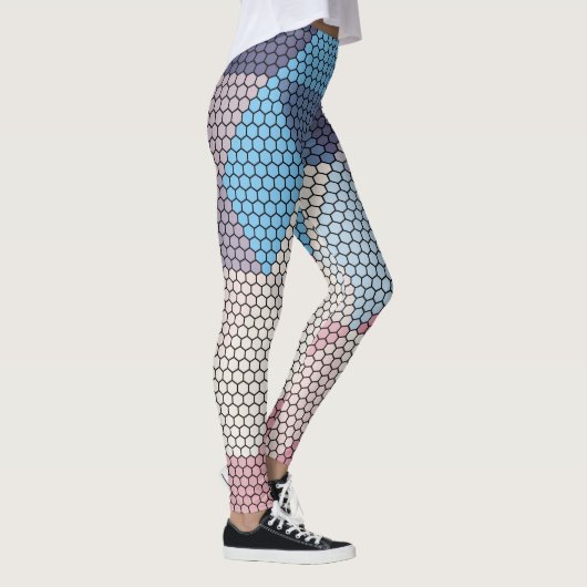 pastelblokjes en hexagons patroonachtergrond leggings (Rechts)