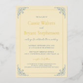 Pastelboter Geel Dusty Blue Minimal Wedding Folie Uitnodiging (Voorkant)