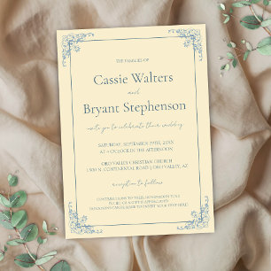 Pastelboter Geel Dusty Blue Minimal Wedding Kaart