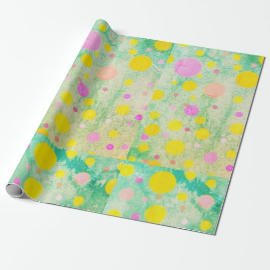 Pastelcirkels op groene achtergrond Helder  Cadeaupapier (Uitgerold)