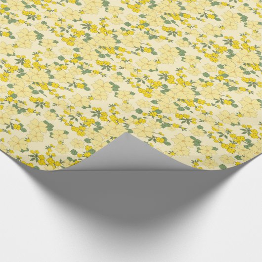 pastelcitroengeel bloemontwerp cadeaupapier (Hoek)