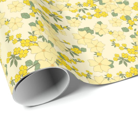 pastelcitroengeel bloemontwerp cadeaupapier (Rol Hoek)
