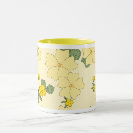  pastelcitroengeel bloemontwerp mok (Midden)