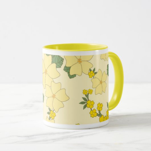 pastelcitroengeel bloemontwerp mok (Voorkant rechts)