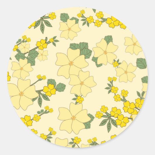 pastelcitroengeel bloemontwerp ronde sticker (Voorkant)